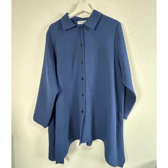 Christopher Calvin Womens 1X Blue Button-Down Tunic Shirt Top Long Sleeve Casual - Picture 1 of 7